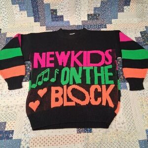 Vintage 80s New Kids on The‎ Block NKOTB Colorful Sweater Size Medium Neon Retro